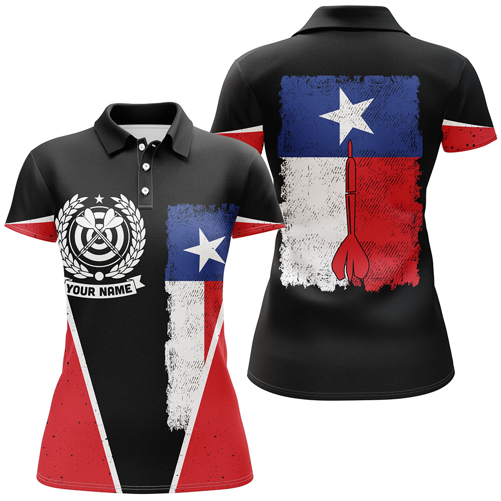 Retro Texas Flag Darts Polo Shirt Custom Name Patriotic Darts Jerseys For Women LDT0316