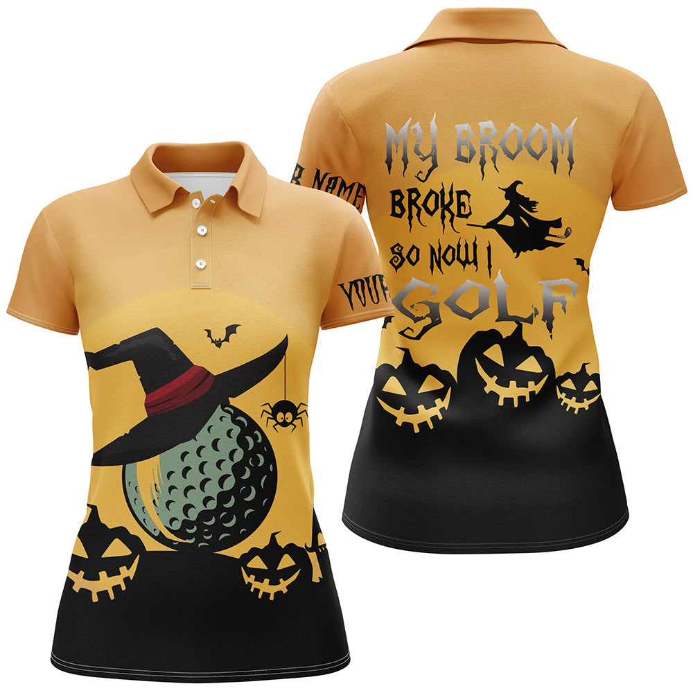 My Broom Broke So Now I Golf Orange Halloween Polo Shirts Witch Scary Golf Gifts For Women LDT0346