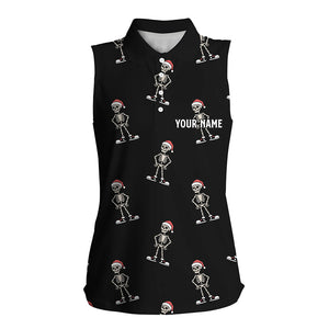 Cartoon Skeleton With Santa Hat Christmas Womens Sleeveless Polo Shirts Skull Golf Shirts For Women LDT0664