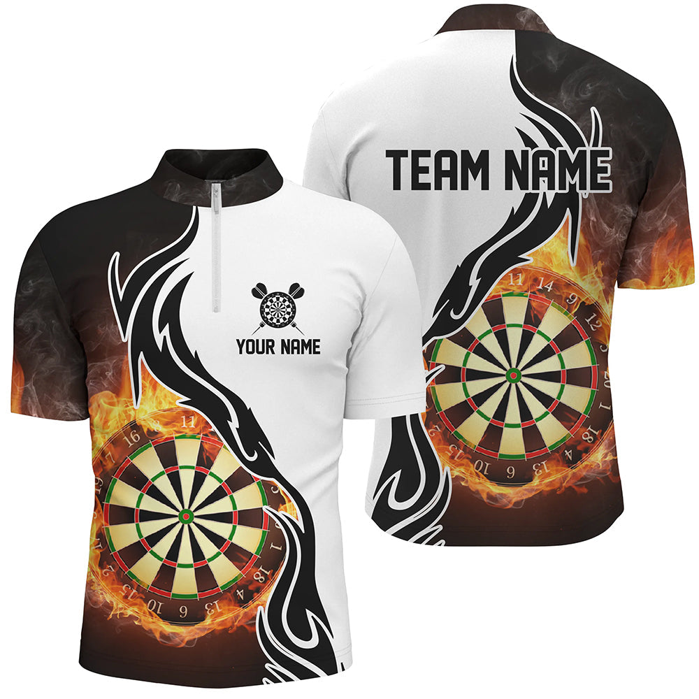 Fire Flame Dartboard Mens Dart Quarter Zip Shirts Custom Darts Shirt For Men Dart Jerseys LDT1364