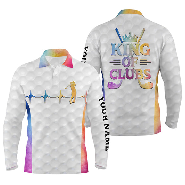 King Of Clubs Golf Polo Shirts Custom Name Heartbeat White Golf Shirts For Men, Colorful Golf Top LDT0184