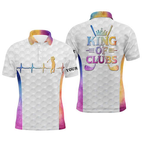 King Of Clubs Golf Polo Shirts Custom Name Heartbeat White Golf Shirts For Men, Colorful Golf Top LDT0184