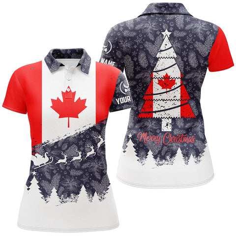 Merry Christmas Canada Flag Golf Polo Shirt Custom Patriotic Golf Shirts For Women Golf Gifts LDT0750