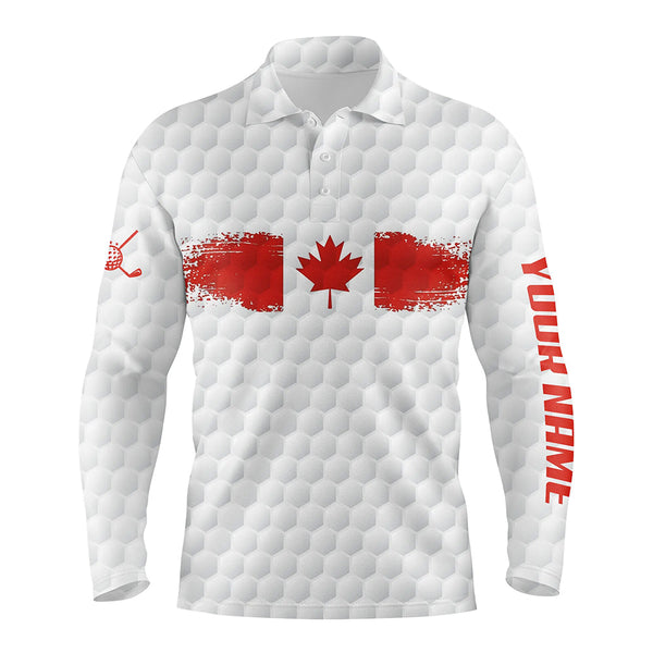 Retro Canadian Flag Mens Golf Polo Shirts Custom White Golf Pattern Patriotic Golf Shirts For Men LDT0468