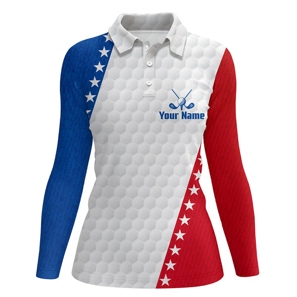 American Flag Womens Golf Polo Shirts Custom Patriotic Golf Shirts For Women Golfing Gifts LDT1411