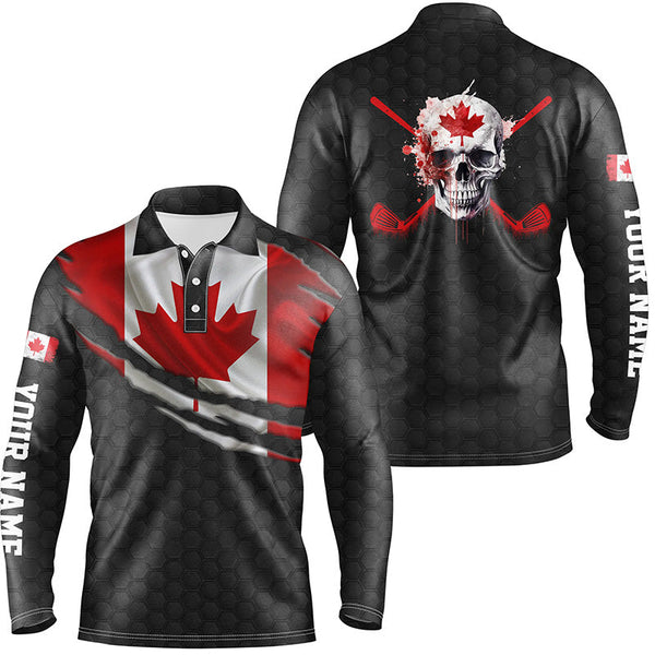 3D Canada Flag Skull Mens Golf Polo Shirts Personalized Patriotic Golf Shirts For Men LDT0511