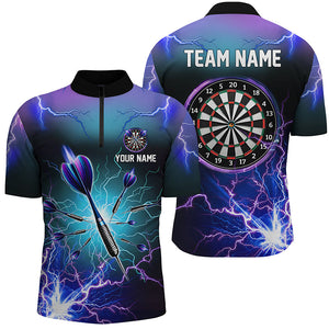 Purple Thunder Lightning 3D Darts Quarter Zip Shirt Custom Dart Shirt For Men Dart Jerseys LDT1243