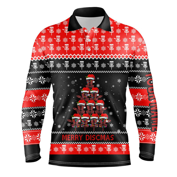 Merry Discmas All Over Print Mens Disc Golf Polo Shirt Custom Christmas Disc Golf Tops For Men LDT0850