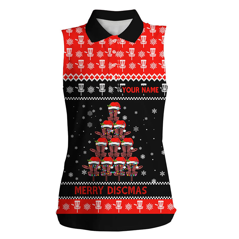 Merry Discmas All Over Print Womens Sleeveless Disc Golf Polos Custom Christmas Women Disc Golf Tops LDT0850