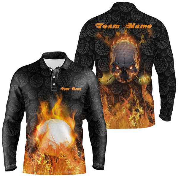 Mens Fire Flame Golf Polo Shirts Customized Orange Skull Golf Shirts For Men, Best Golf Gifts LDT0175