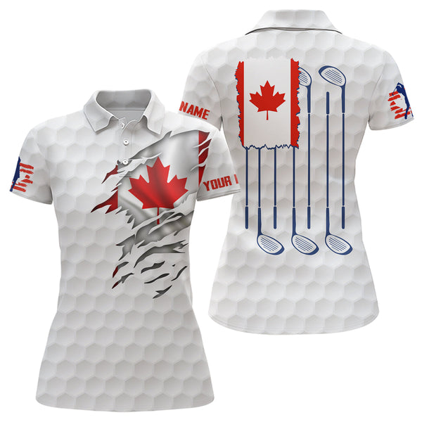 3D Canada Flag Golf Pattern Polo Shirt Red Maple Leaf Golf Tops For Women Patriotic Golf Gift LDT0494