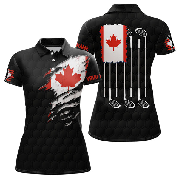 Canada Flag Black Golf Pattern Polo Shirt Red Maple Leaf Golf Shirts For Women Golf Gifts LDT0496