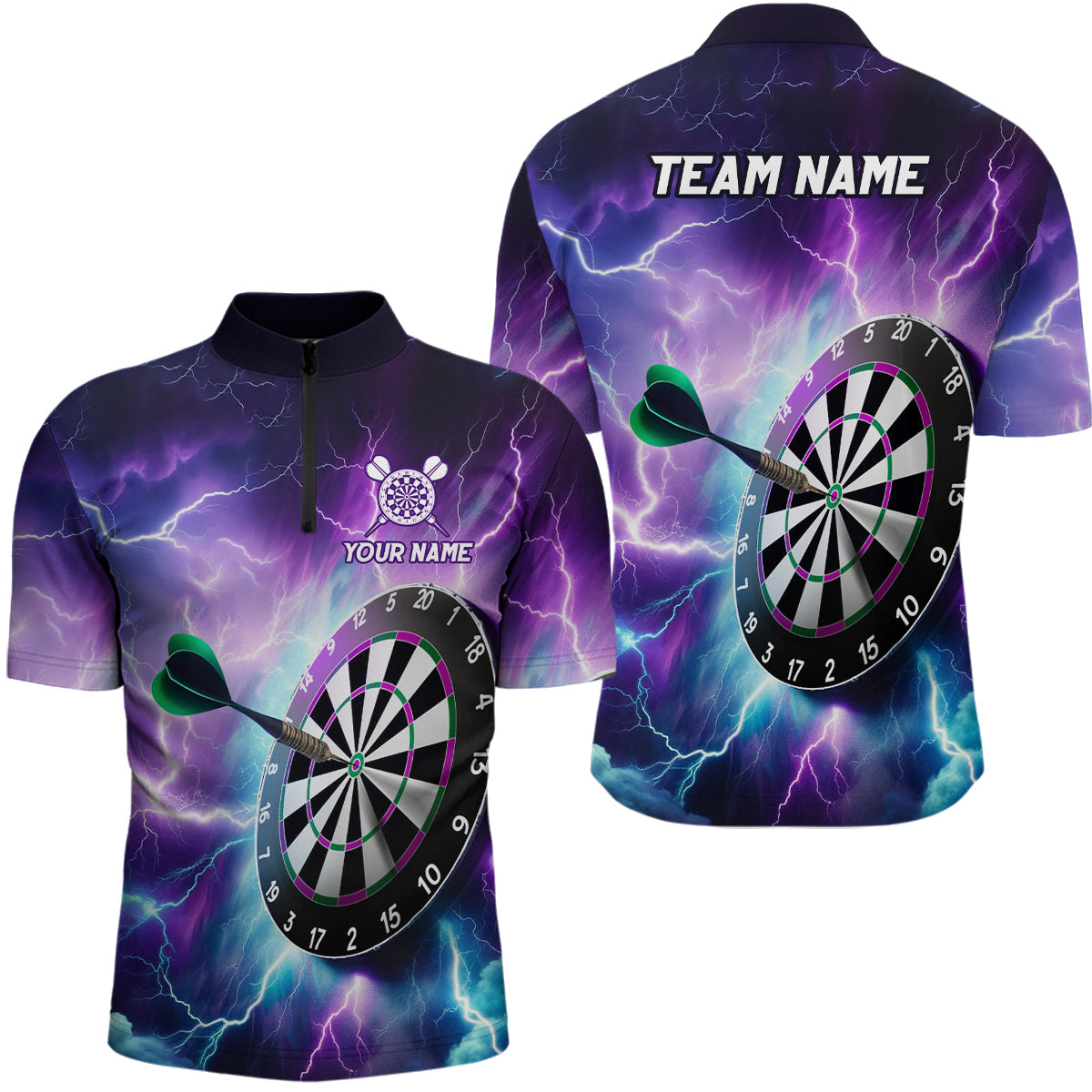 Purple Thunder Lightning Darts Quarter Zip Shirt Custom Darts Shirt For Men Dart Jerseys LDT1444