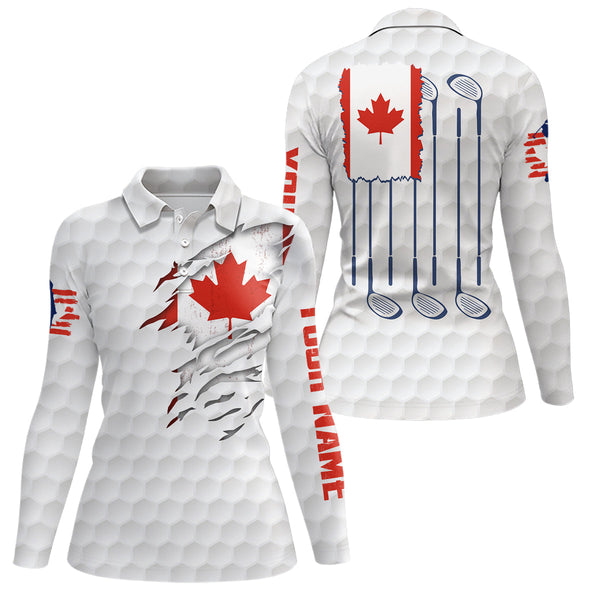 Canada Flag Golf Pattern Polo Shirt Red Maple Leaf Golf Shirts For Women Patriotic Golf Gifts LDT0271