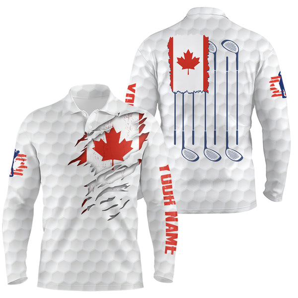 Canada Flag Golf Pattern Mens Polo Shirt Red Maple Leaf Golf Shirts For Men Patriotic Golf Gifts LDT0271