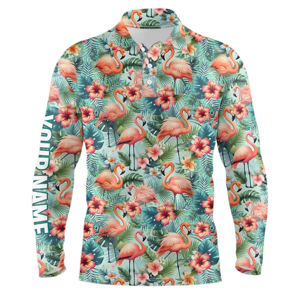 Pink Flamingo Tropical Mens Golf Polo Shirts Custom Name Golf Shirts For Men Golf Gifts LDT1308