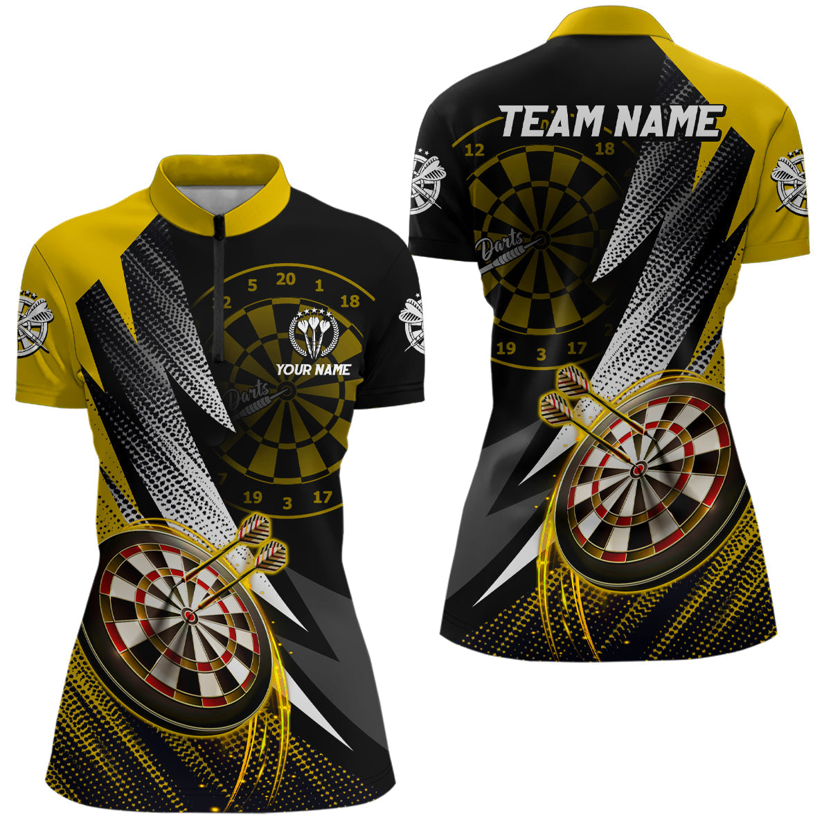 Personalized Yellow Black Darts Quarter-Zip Shirt Custom Darts Shirt For Women Team Jersey LDT1325