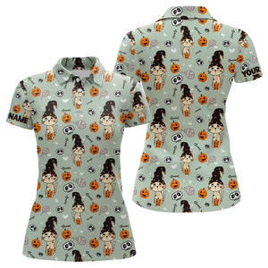 Cat Seamless Halloween Pattern Green Golf Polo Shirts Cute Halloween Golf Gifts For Women LDT0377