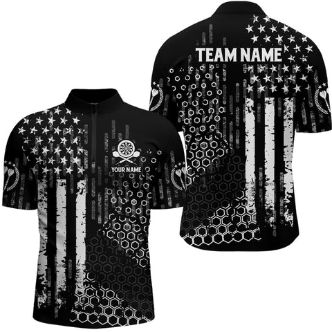 Personalized Us Flag Hive Pattern Darts Quarter-zip Shirt Patriotic Darts Jersey For Men LDT0708