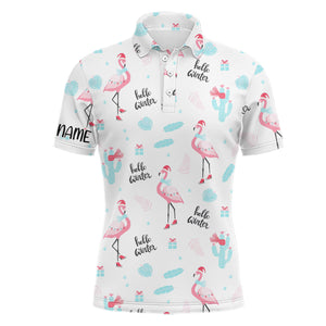 Winter Flamingo Christmas Golf Polo Shirts Mens Funny Golf Tops Best Golf Gifts For Male LDT0929