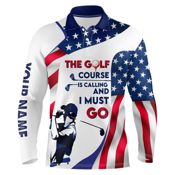 3D American Flag Mens Golf Polo Shirts, Custom Patriotic Golf Shirts For Mens, Golf Gifts LDT0140
