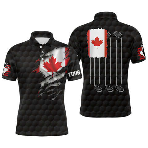 3D Canada Flag Black Mens Golf Polo Shirt Red Maple Leaf Golf Tops For Men Patriotic Golf Gifts LDT1483