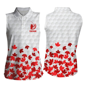 Canadian Flag Red Maple Leaf Womens Sleeveless Polo Shirt Custom White Patriotic Golf Shirt For Women LDT0466