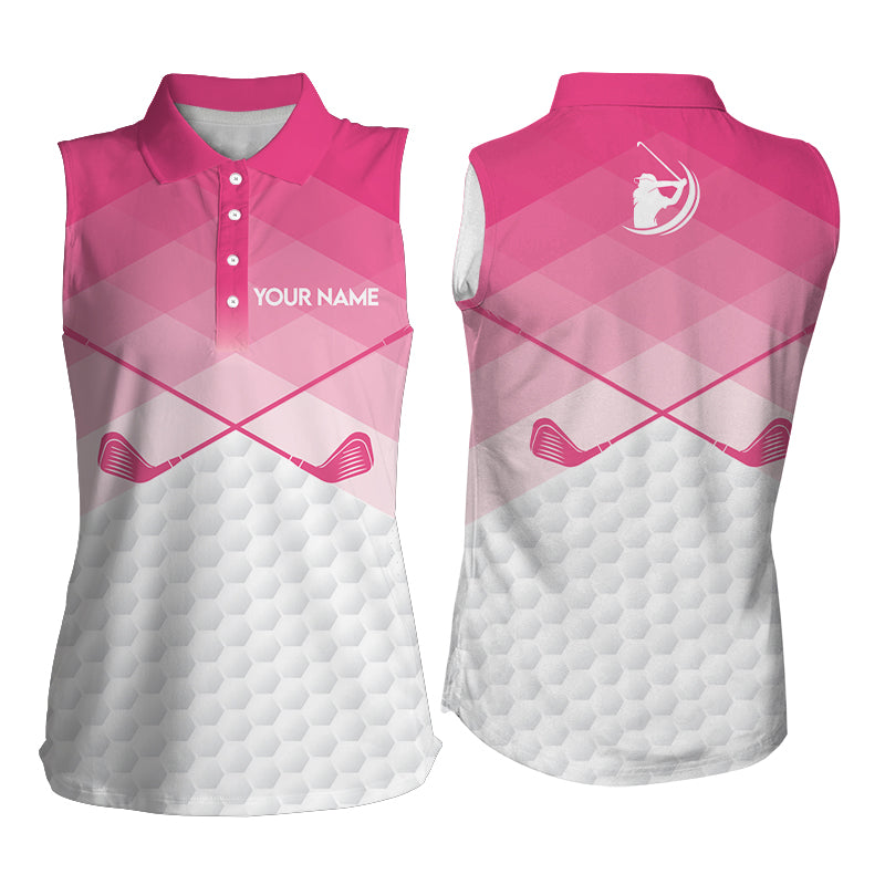 Pink Argyle Pattern Sleeveless Golf Polo Shirts Custom Golf Clubs Golf Attire For Women, Golfer Gifts LDT0021