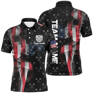 Personalized Smoke US Flag Dart Polo Shirts, Custom Patriotic Darts Shirts For Men Dart Jerseys VHM1096