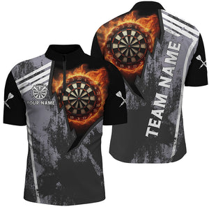 Personalized Grunge Black Fire Dartboard Mens Dart Quarter-Zip Shirts Custom 3D Dart Shirts For Men VHM1078