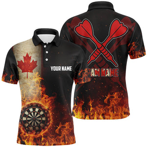 Personalized Canada Flag Flame Dartboard Dart 3D Polo Shirts For Men, Patriotic Mens Dart Jerseys VHM1081