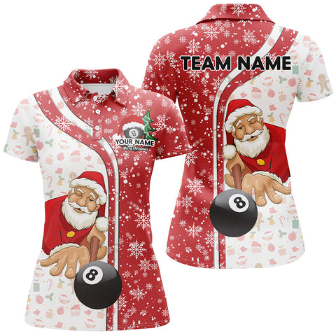 Funny Christmas Santa Play Pool Personalized Red Billiard 8 Ball Snowflake Polo Shirts For Women TDM0504