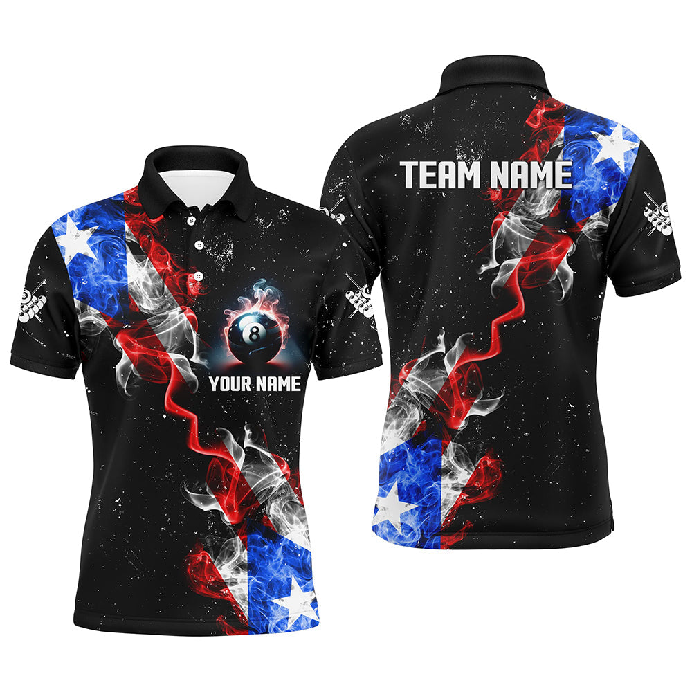 Personalize Grunge US Flag Smoke Billiard Men Polo Shirts Custom Patriotic Billiard Jerseys Uniform TDM0976