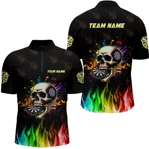 Funny 3D Darts Skull Colorful Fire Darts Men Quarter-Zip Shirts Custom Dart Team Jerseys TDM1261