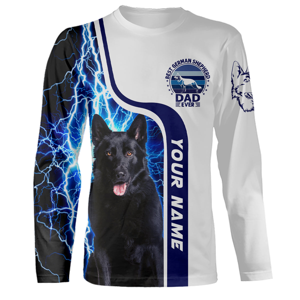 Black German Shepherd Dog Lightning Background Customized 3D Printed Over Shirts For Dog Owners TDM0055