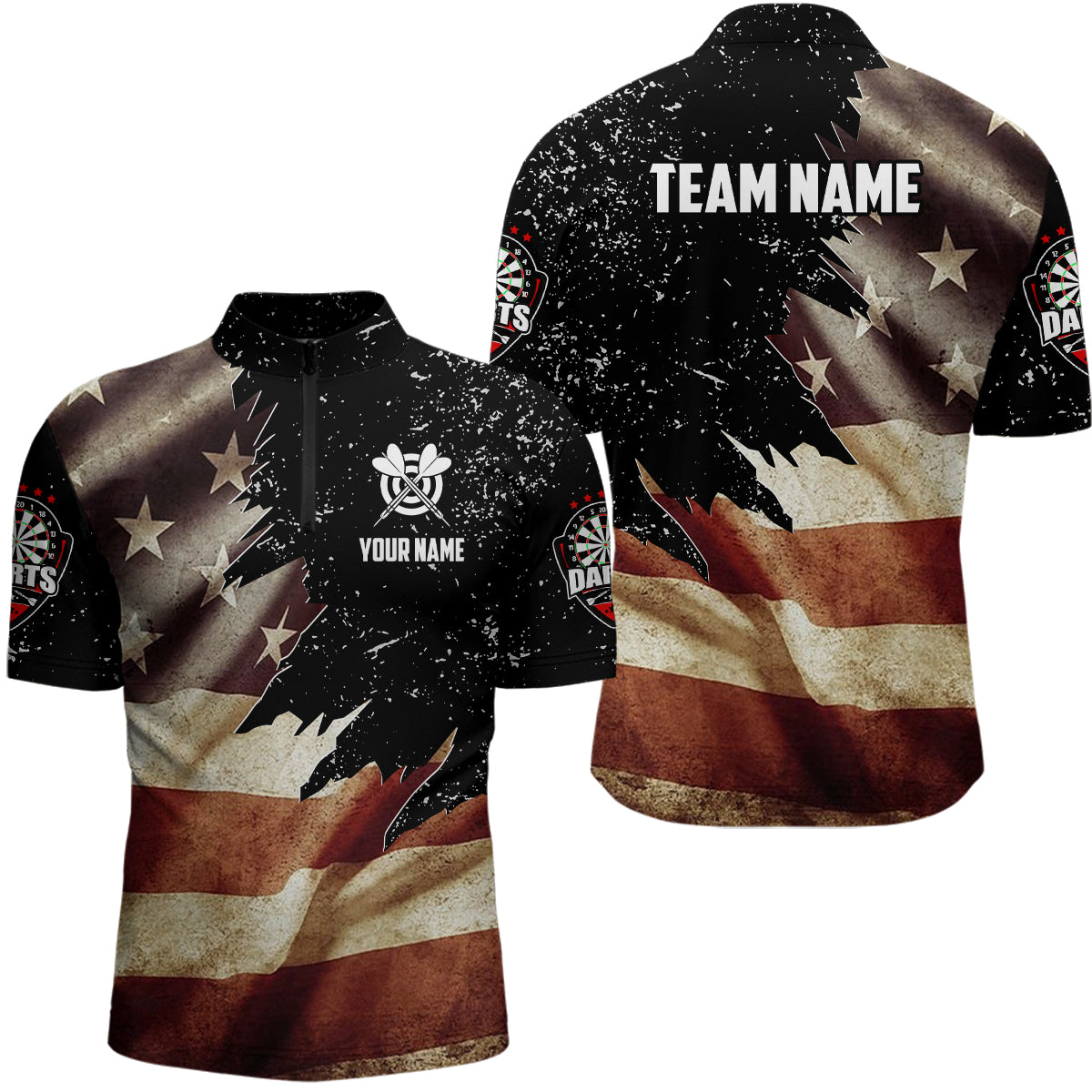 Retro American Flag Dart Quarter-Zip Shirts For Men Custom Patriotic Dart Jerseys Uniform TDM1173