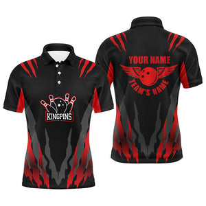 Custom Bowling Shirt for Men, Kingpins Red Polo Bowling Shirt with Name Bowling Team Jersey NBP159