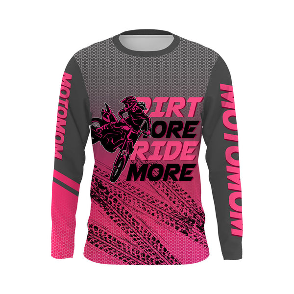 Motocross Mom Personalized Jersey UPF30+ Pink Dirt Bike Mom Racing Shirt Dirt More Ride More NMS1382