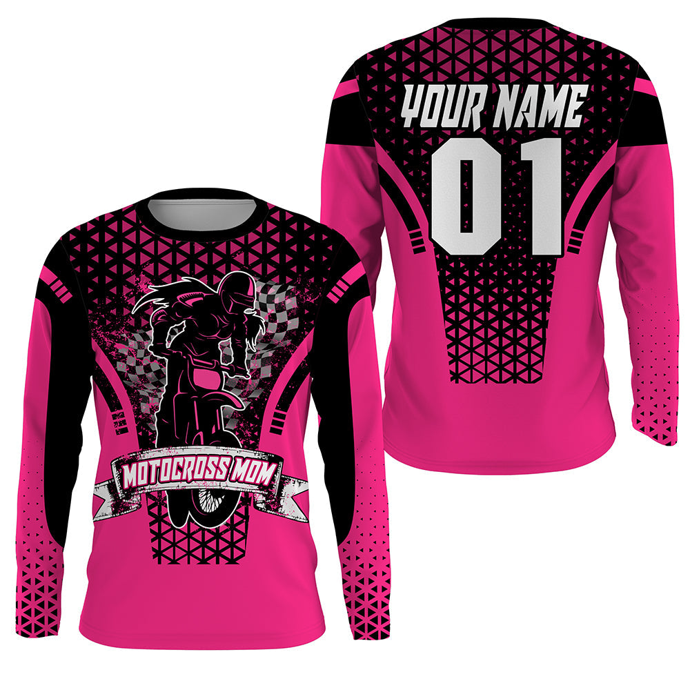 Motocross Mom Personalized Jersey UPF30+ Pink Dirt Bike Mom Racing Shirt Mother's Day Gift NMS1385