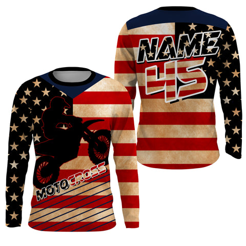 Motocross Jersey UPF30+  Personalized Patriotic MX Riding Shirt American Off-Road Adult&Kid Jersey| NMS730