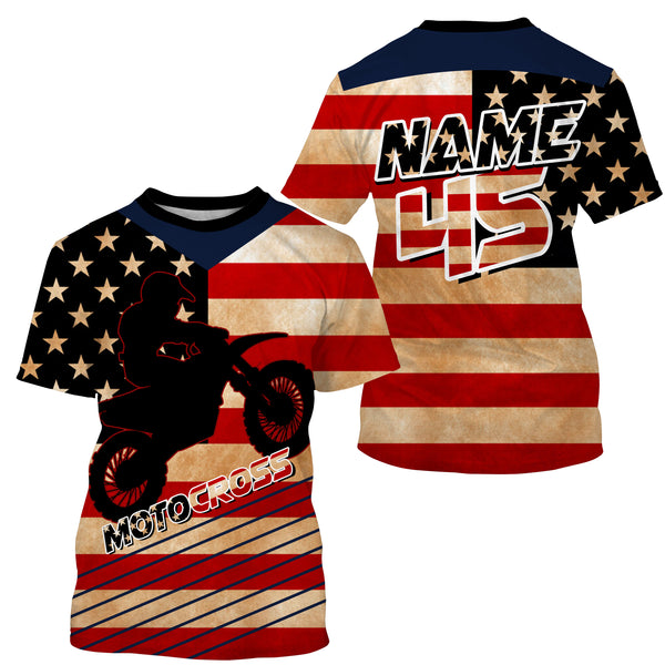 Motocross Jersey UPF30+  Personalized Patriotic MX Riding Shirt American Off-Road Adult&Kid Jersey| NMS730