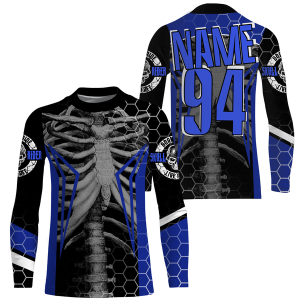 Personalized Racing Jersey UPF30+, Cool Bone Motorcycle Motocross Off-Road Riders Racewear - Blue| NMS625