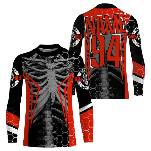 Personalized Racing Jersey UPF30+, Cool Bone Motorcycle Motocross Off-Road Riders - Red| NMS1457