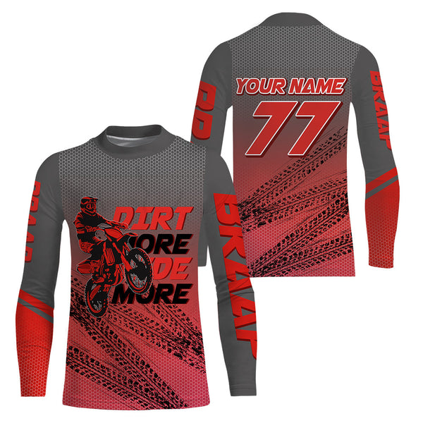 Kid&Adult Custom Motocross Jersey Red UPF30+ Dirt Bike MX Racing Dirt More Ride More Off-road NMS1460