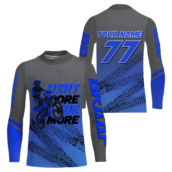 Kid&Adult Custom Motocross Jersey Blue UPF30+ Dirt Bike MX Racing Dirt More Ride More Off-road NMS1459