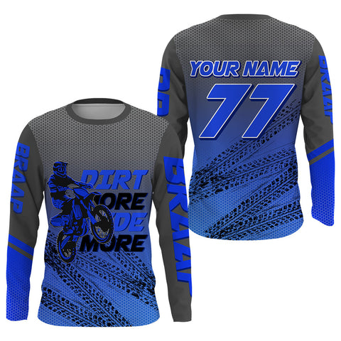 Kid&Adult Custom Motocross Jersey Blue UPF30+ Dirt Bike MX Racing Dirt More Ride More Off-road NMS1459