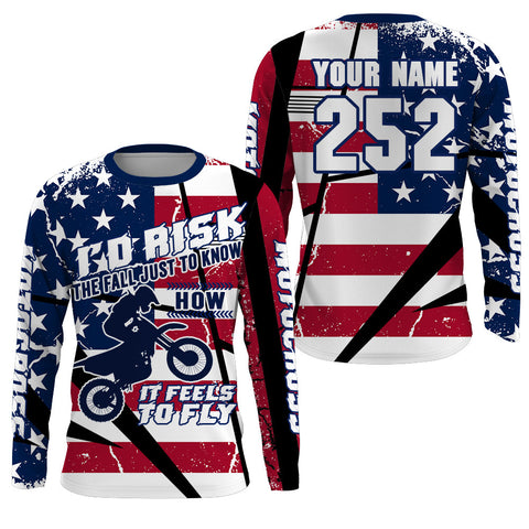 Custom Motocross Jersey UPF30+ I'D Risk The Fall to Fly, Patriotic Dirt Bike Shirt MX Racing NMS1325