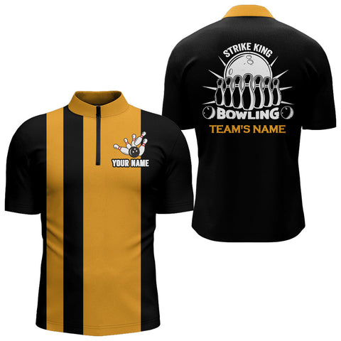 Custom Bowling Shirt for Men, Vintage Yellow&Black Bowling Quarter-Zip Jersey for Team Bowling King NBZ166