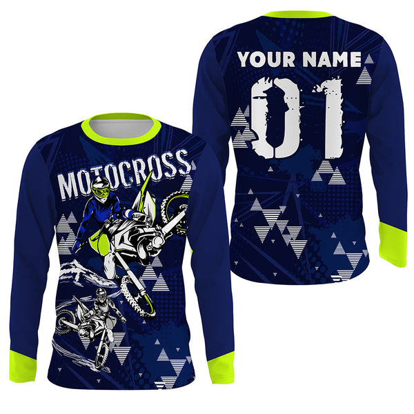 Personalized Motocross Jersey Blue UPF30+ Adult Youth Extreme Dirt Bike Racing Shirt Off-road NMS1394