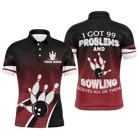 Red & Black Funny Bowling Polo Shirt for Men, Custom Name Bowling Jersey, Vintage Bowlers Shirt NBP134